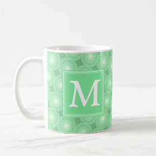 Monogram spring green circles pattern coffee mug