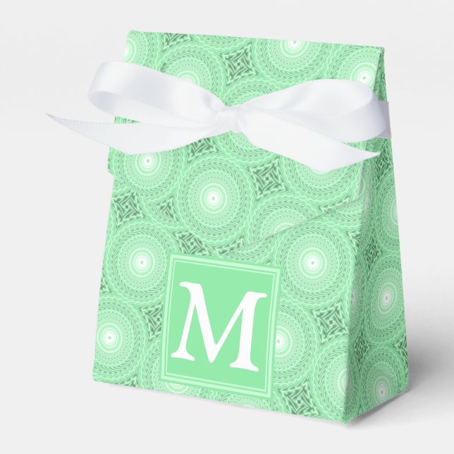 Monogram spring green circles pattern favor box (Front Side)