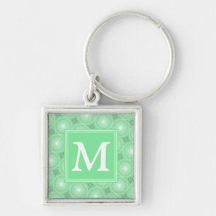 Monogram spring green circles pattern keychain