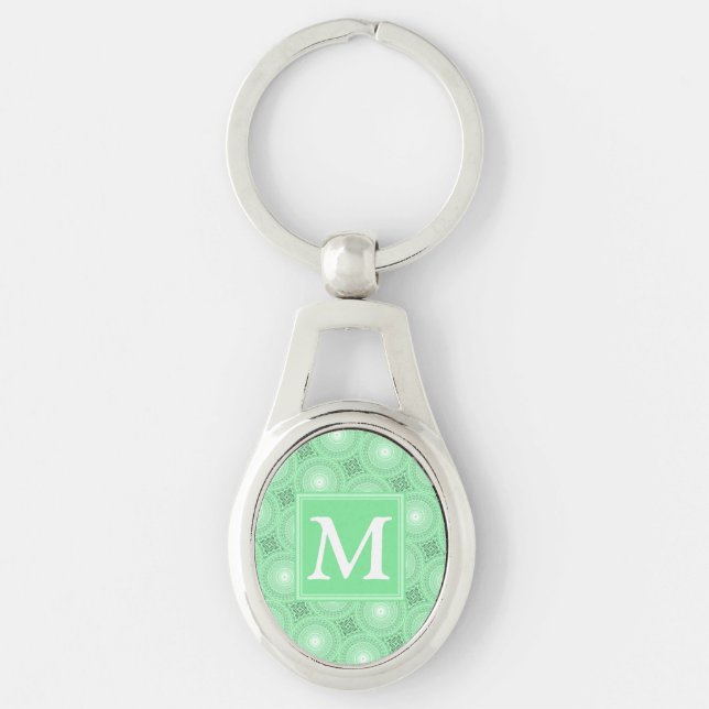 Monogram spring green circles pattern keychain (Front)