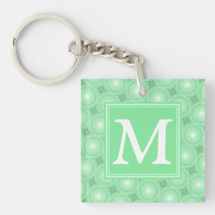 Monogram spring green circles pattern keychain