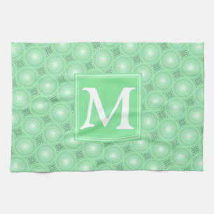Monogram spring green circles pattern kitchen towel
