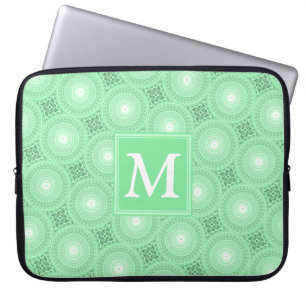 Monogram spring green circles pattern laptop sleeve