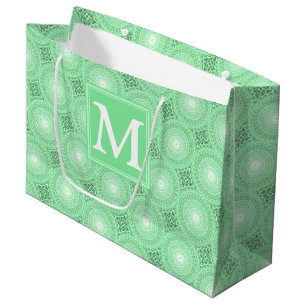 Monogram spring green circles pattern large gift bag