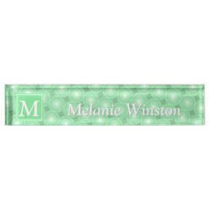 Monogram spring green circles pattern nameplate