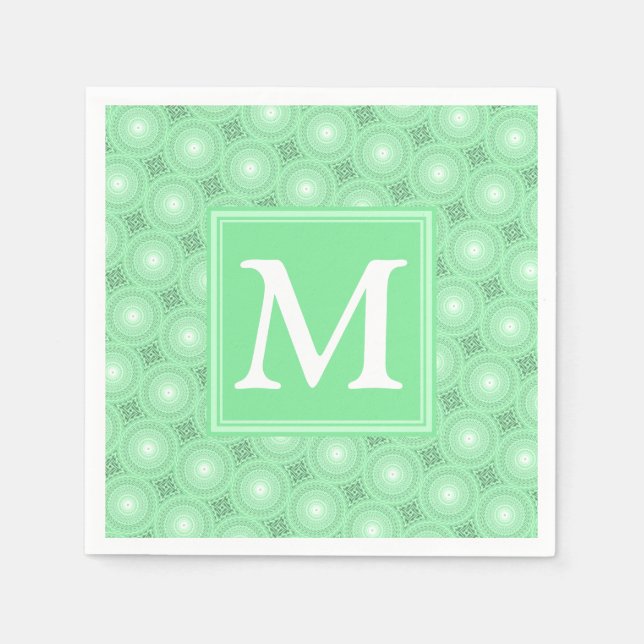 Monogram spring green circles pattern napkin (Front)