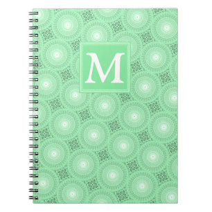 Monogram spring green circles pattern notebook