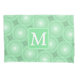 Monogram spring green circles pattern pillowcase