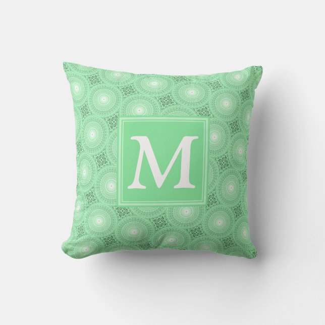 Monogram spring green circles pattern throw pillow (Front)