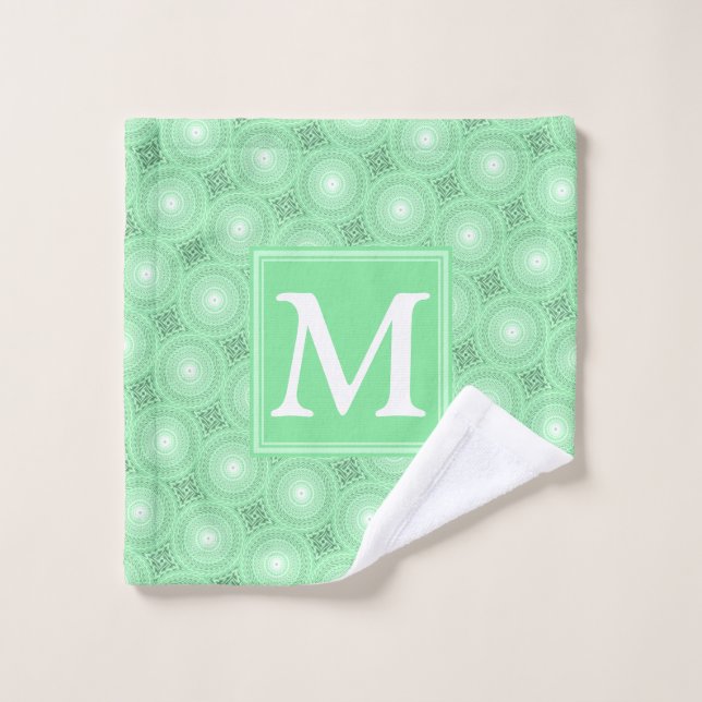 Monogram spring green circles pattern wash cloth (Wash Cloth)