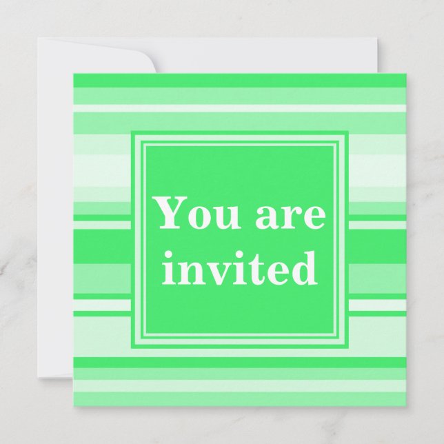 Monogram spring green stripes invitation (Front)