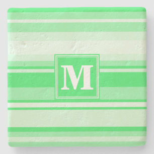 Monogram spring green stripes stone coaster