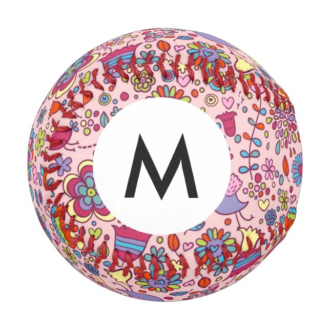 Monogram Spring pattern with colourful flowers Baseball (Front Left)