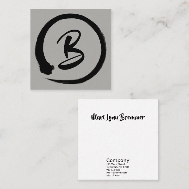 Monogram square businesscards in black enso circle business card (Front/Back)