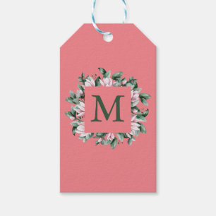 Monogram Square Floral Framed Letter Gift Tags