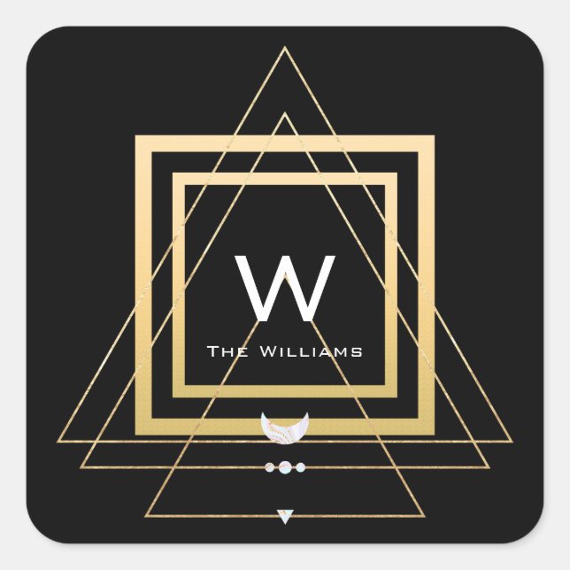 Monogram Square Gold Frame Minimalism  Geometry Sticker (Front)