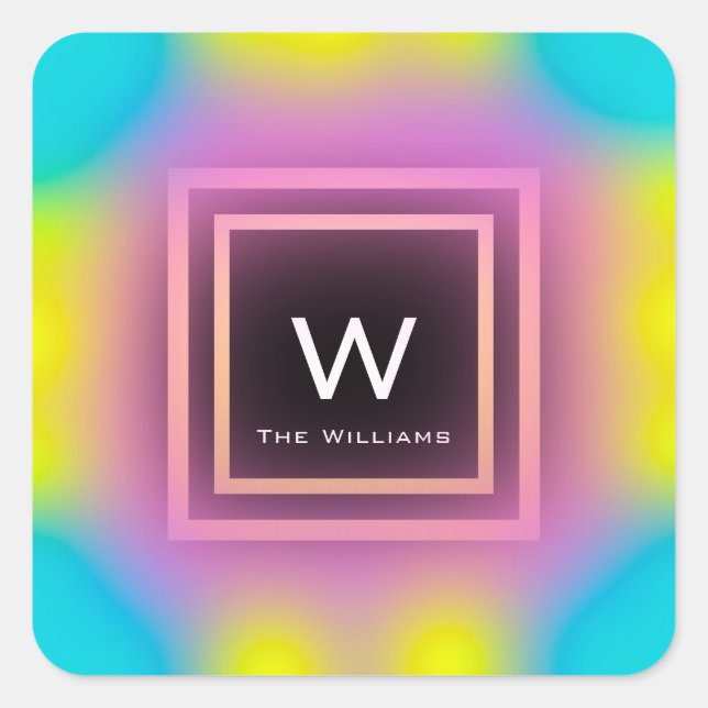 Monogram Square Gold Frame Minimalism  Holograph Sticker (Front)