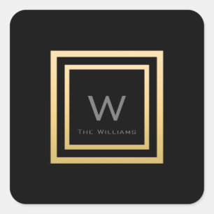Monogram Square Gold Frame Minimalism VIP Wedding Square Sticker