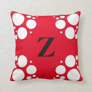 Monogram square pillow, polka dot black red throw pillow