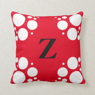 Monogram square pillow, polka dot black red throw pillow