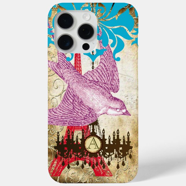 Monogram Steampunk Bird Effiel Tower Chandelier Case-Mate iPhone Case (Back)