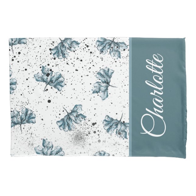 Monogram steel blue Floral Pillowcase (Front)