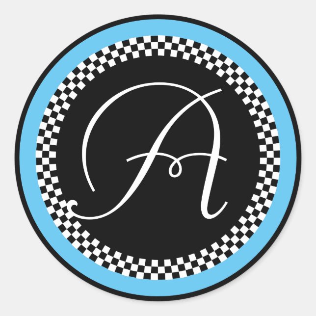 Monogram Sticker with Chequerboard Blue Border (Front)