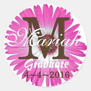 Monogram Stickers Bright Pink Gerbera Daisy Flower