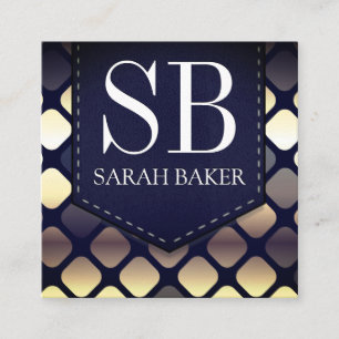 Monogram Stitched Leather Luxury Geometric Square Business Card