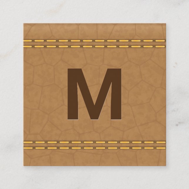 Monogram | Stitched Leather Square Business Card (Front)