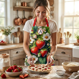 Monogram Strawberry All-Over Print Apron