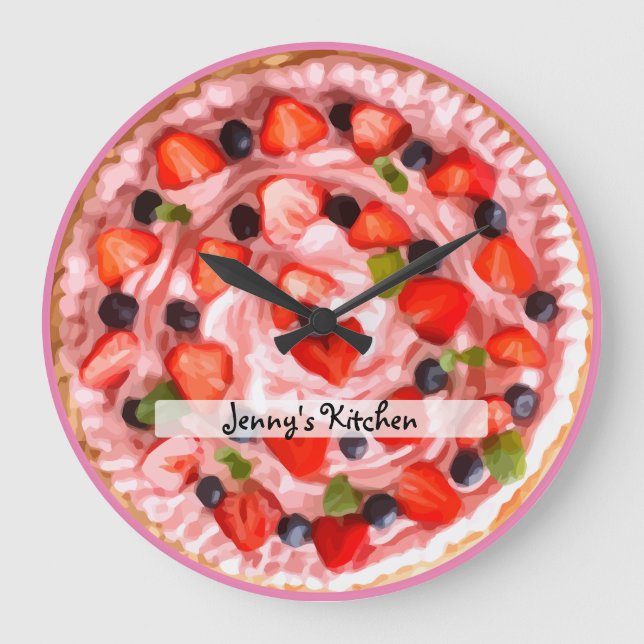 Monogram Strawberry Pie Kitchen Wall Clocks (Front)