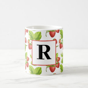 Monogram Strawberry Watercolor Pattern Mug