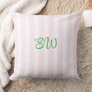 Monogram Stripe Custom Throw Pillow   Pink Limeade
