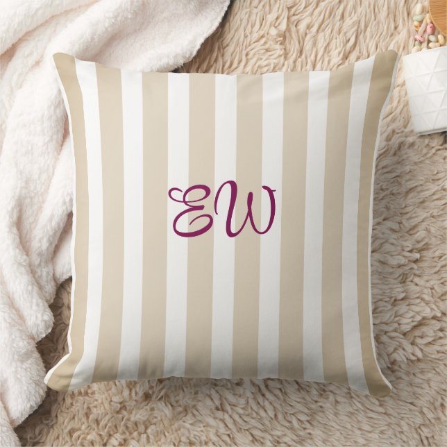 Monogram Stripe Custom Throw Pillow | Tan Sangria (Blanket)