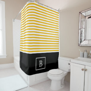 Monogram Stripe Shower Curtain - Mustard/White