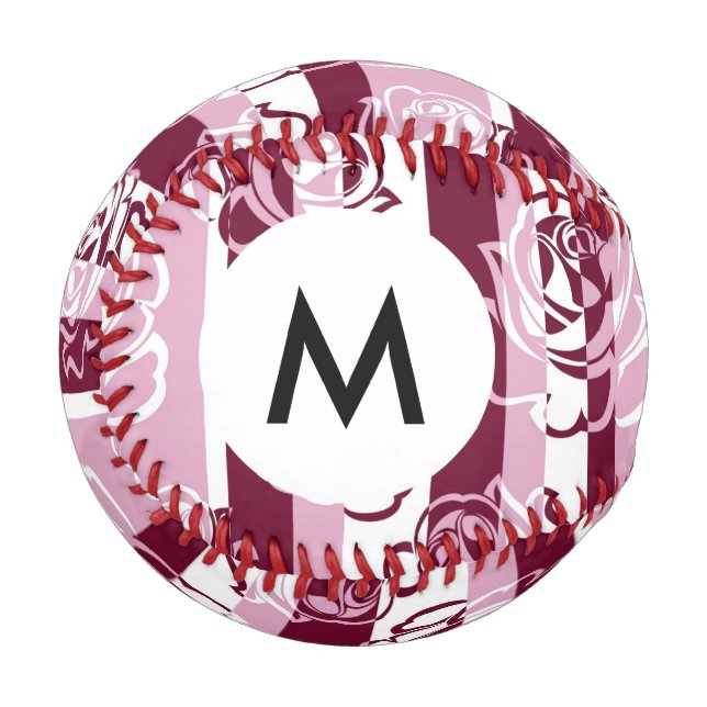Monogram Striped pattern with roses Baseball (Front Left)