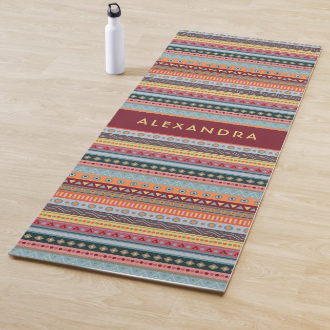 Monogram Stripes Colourful Pattern Fall Colours Yoga Mat (In Situ)