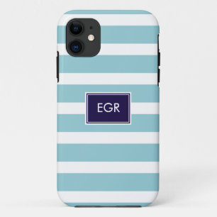Monogram Stripes iPhone Cases (Aqua/Navy)