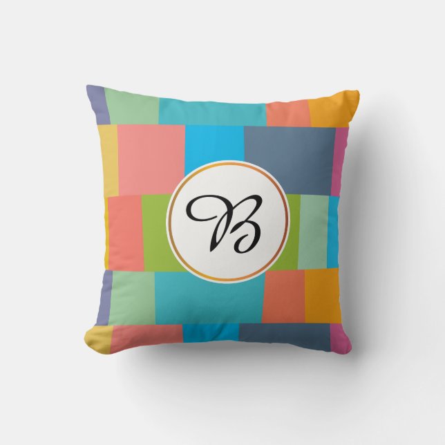 monogram & stripes patterned throw pillow (Front)