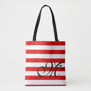 Monogram & Stripes Tote Bag- Red Bag