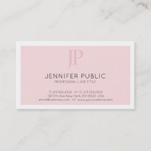 Monogram Stylish Design Chic Pink Plain Trendy Business Card