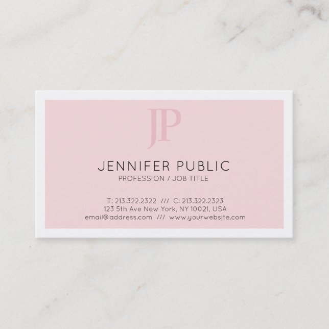 Monogram Stylish Design Chic Pink Plain Trendy Business Card (Front)