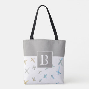 monogram stylish grey white abstract artist design tote bag