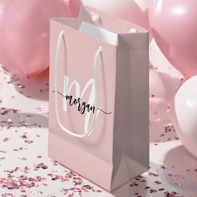 Monogram Stylish Modern Blush Pink Small Gift Bag (Creator Uploaded)