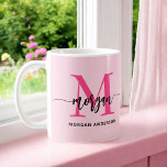 Monogram Stylish Modern Hot Pink Coffee Mug<br><div class="desc">Sip in style with our Monogram Stylish Modern Hot Pink Coffee Mug! Featuring a vibrant hot pink design, this mug is personalized with your monogram in a sleek, modern font for a chic and custom touch. Perfect for your morning coffee or tea, it combines fashionable aesthetics with everyday functionality. Crafted...</div>