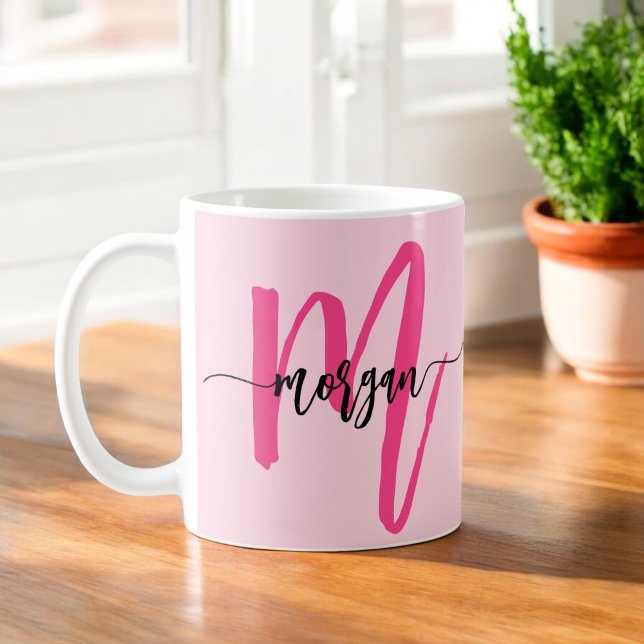 Monogram Stylish Modern Hot Pink Coffee Mug (Creator Uploaded)