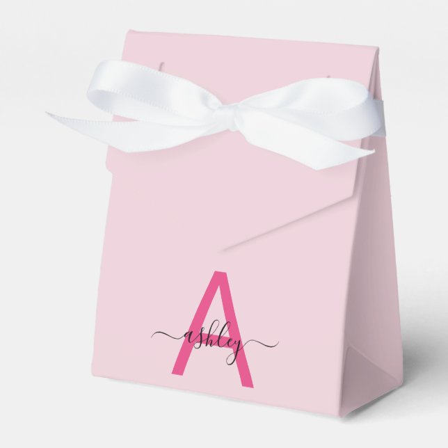 Monogram Stylish Modern Hot Pink Favor Box (Front Side)