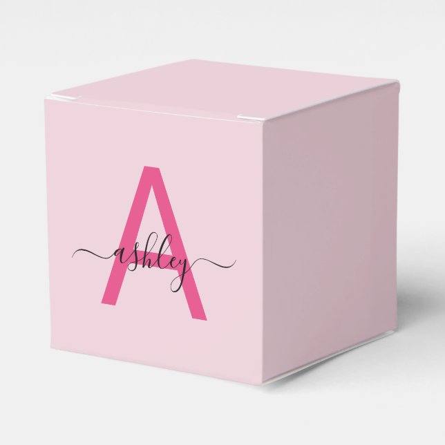 Monogram Stylish Modern Hot Pink Favor Box (Front Side)