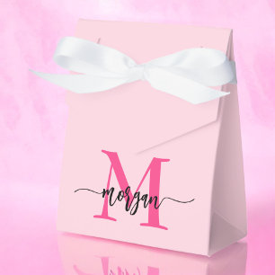 Monogram Stylish Modern Hot Pink Favor Box